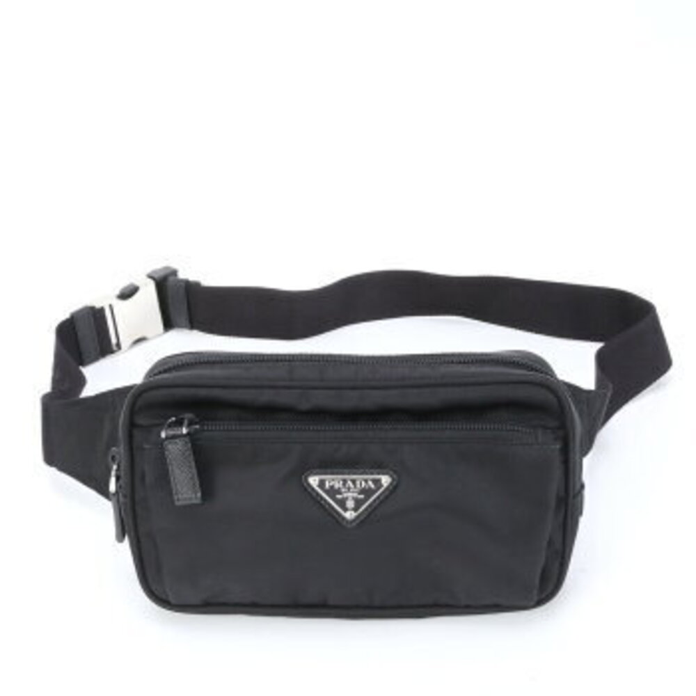 Prada Tessuto nylon triangular logo leather crossbody bag waist pouch